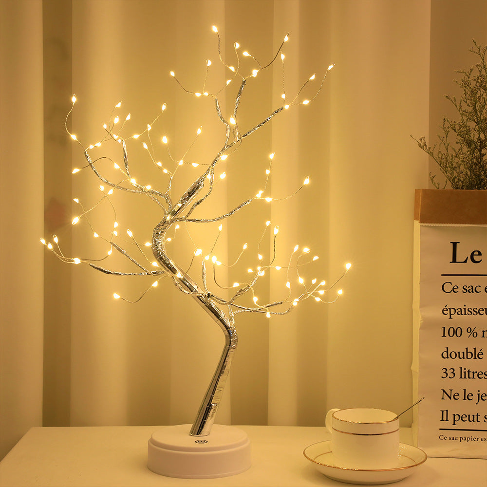 LED Fire Tree Silver Flower Branch Small Tree Lamp Plum Shape Firefly Atmosphere Decoration Rice Grain Small Night Lamp