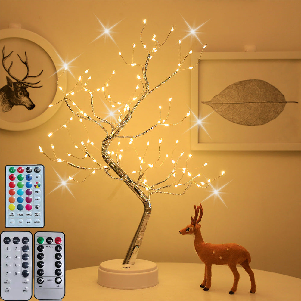 LED Fire Tree Silver Flower Branch Small Tree Lamp Plum Shape Firefly Atmosphere Decoration Rice Grain Small Night Lamp